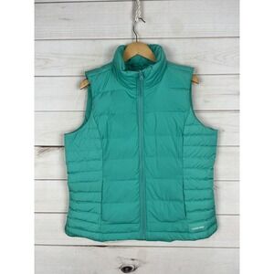 Lands End Puffer Vest Womens Large 14-16 Teal Down Insulated Zip Up Outerwear